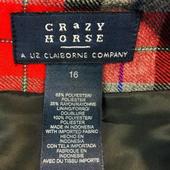 Crazy Horse Liz‎ Claiborne Maxi Long Skirt Red Gray Black Plaid 16 - Picture 4 of 12